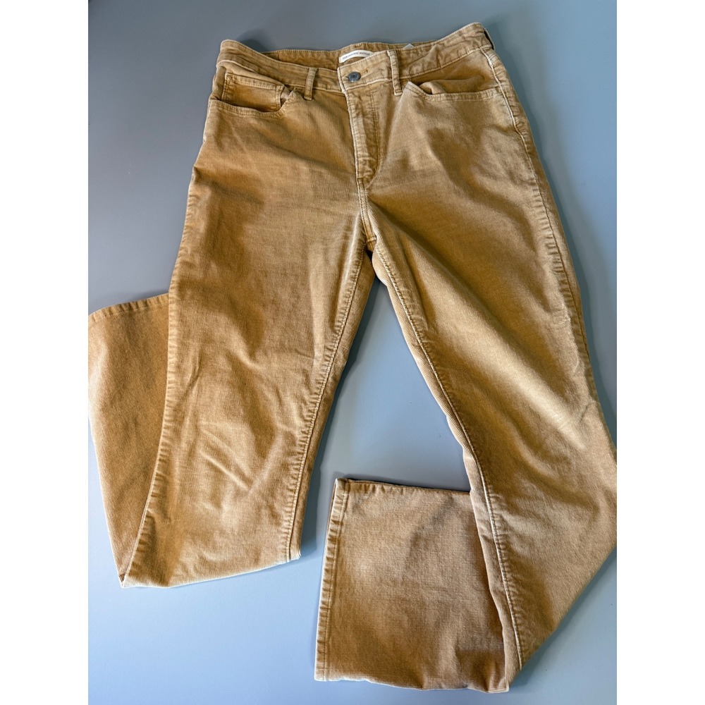 Levis 725 High Rise Bootcut Corduroy Pants Tan Camel 30 WaterLess